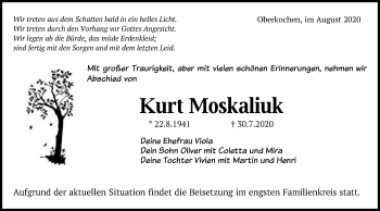 Traueranzeige von Kurt Moskaliuk von Schwäbische Post