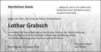 Traueranzeige von Lothar Grabsch von Schwäbische Post