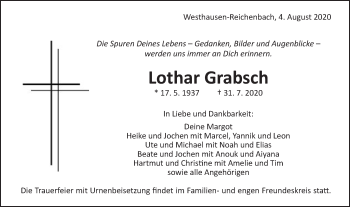 Traueranzeige von Lothar Grabsch von Schwäbische Post