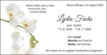 Traueranzeige von Lydia Fuchs von Schwäbische Post