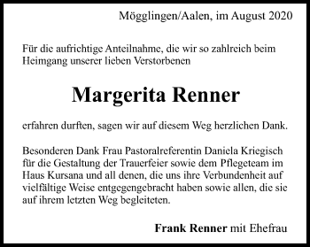 Traueranzeige von Margerita Renner von Schwäbische Post