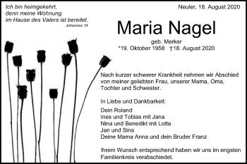 Traueranzeige von Maria Nagel von Schwäbische Post