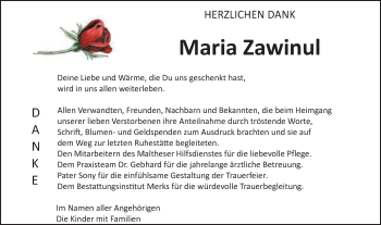 Traueranzeige von Maria Zawinul von Schwäbische Post