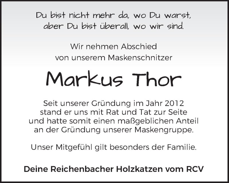  Traueranzeige für Markus Thor vom 19.08.2020 aus Schwäbische Post