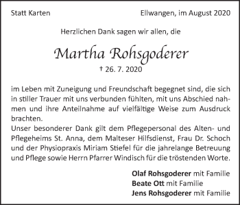 Traueranzeige von Martha Rohsgoderer