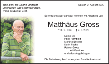 Traueranzeige von Matthäus Gross