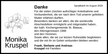 Traueranzeige von Monika Kruspel von Gmünder Tagespost