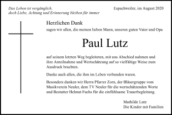 Traueranzeige von Paul Lutz