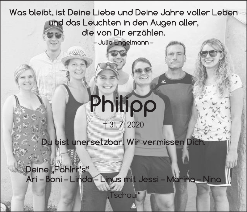  Traueranzeige für Philipp Egetenmeyer vom 04.08.2020 aus Schwäbische Post