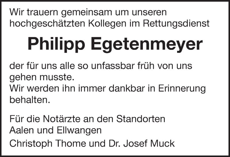  Traueranzeige für Philipp Egetenmeyer vom 04.08.2020 aus Schwäbische Post