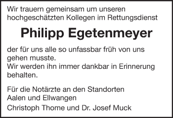 Traueranzeige von Philipp Egetenmeyer von Schwäbische Post