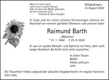 Traueranzeige von Raimund Barth von Gmünder Tagespost