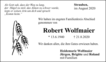 Traueranzeige von Robert Wolfmaier von Gmünder Tagespost