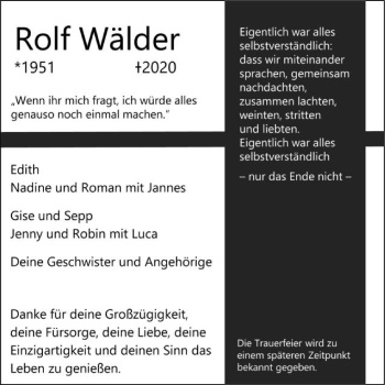 Traueranzeige von Rolf Wälder