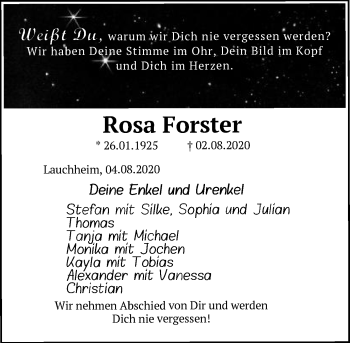 Traueranzeige von Rosa Forster von Schwäbische Post