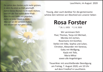 Traueranzeige von Rosa Forster von Schwäbische Post