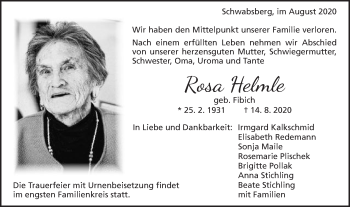 Traueranzeige von Rosa Helmle von Schwäbische Post