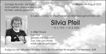 Traueranzeige von Silvia Pfeil von Schwäbische Post