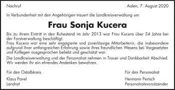 Traueranzeige von Sonja Kucera von Gmünder Tagespost