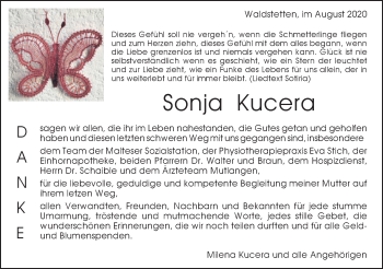 Traueranzeige von Sonja Kucera von Gmünder Tagespost