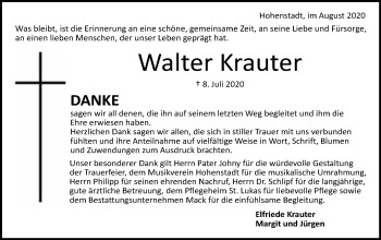 Traueranzeige von Walter Krauter von Schwäbische Post