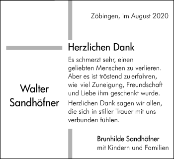 Traueranzeige von Walter Sandhöfner von Schwäbische Post