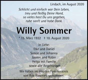Traueranzeige von Willy Sommer von Gmünder Tagespost