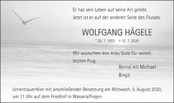 Traueranzeige von Wolfgang Hägele von Schwäbische Post
