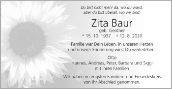 Traueranzeige von Zita Baur von Gmünder Tagespost