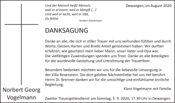 Traueranzeige von Norbert Georg Vogelmann von Schwäbische Post