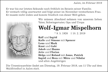 Traueranzeige von Wolf-Igmar Mispelhorn von Schwäbische Post