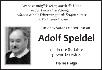 Traueranzeige von Adolf Speidel von Schwäbische Post