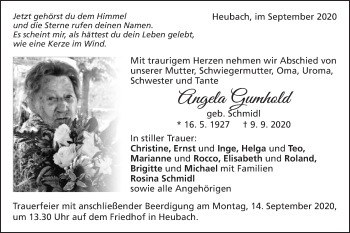 Traueranzeige von Angela Gumhold von Gmünder Tagespost