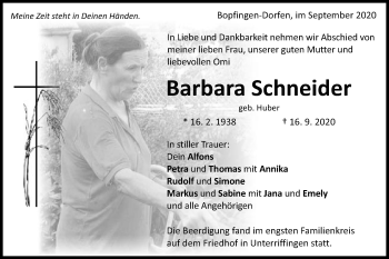 Traueranzeige von Barbara Schneider von Schwäbische Post