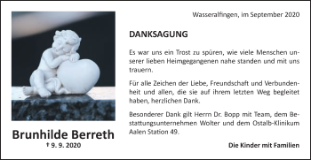 Traueranzeige von Brunhilde Berreth von Schwäbische Post