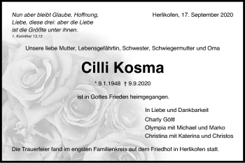 Traueranzeige von Cilli Kosma von Gmünder Tagespost