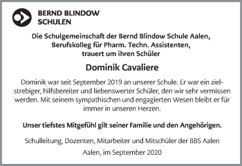 Traueranzeige von Dominik Cavaliere von Schwäbische Post