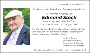 Traueranzeige von Edmund Stock von Schwäbische Post