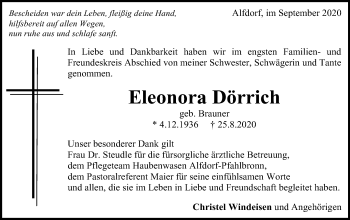 Traueranzeige von Eleonora Dörrich von Gmünder Tagespost