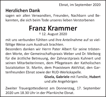 Traueranzeige von Franz Krammer von Schwäbische Post