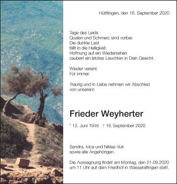 Traueranzeige von Frieder Weyherter von Schwäbische Post