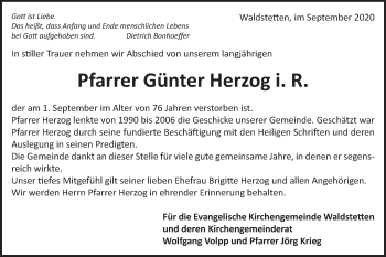 Traueranzeige von Günter Herzog von Gmünder Tagespost