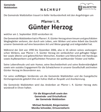 Traueranzeige von Günter Herzog von Gmünder Tagespost