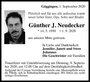 Traueranzeige von Günther J. Neudecker von Gmünder Tagespost