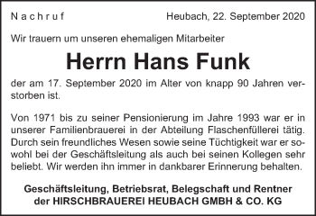 Traueranzeige von Hans Funk von Gmünder Tagespost