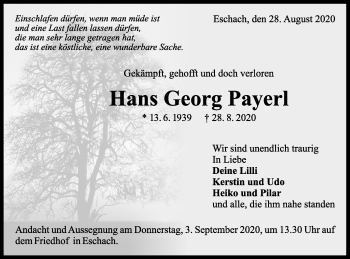 Traueranzeige von Hans Georg Payerl von Gmünder Tagespost