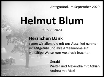 Traueranzeige von Helmut Blum von Schwäbische Post