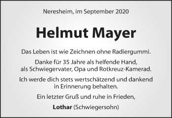 Traueranzeige von Helmut Mayer von Schwäbische Post