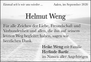 Traueranzeige von Helmut Weng von Schwäbische Post
