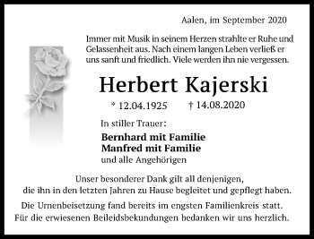 Traueranzeige von Herbert Kajerski von Schwäbische Post